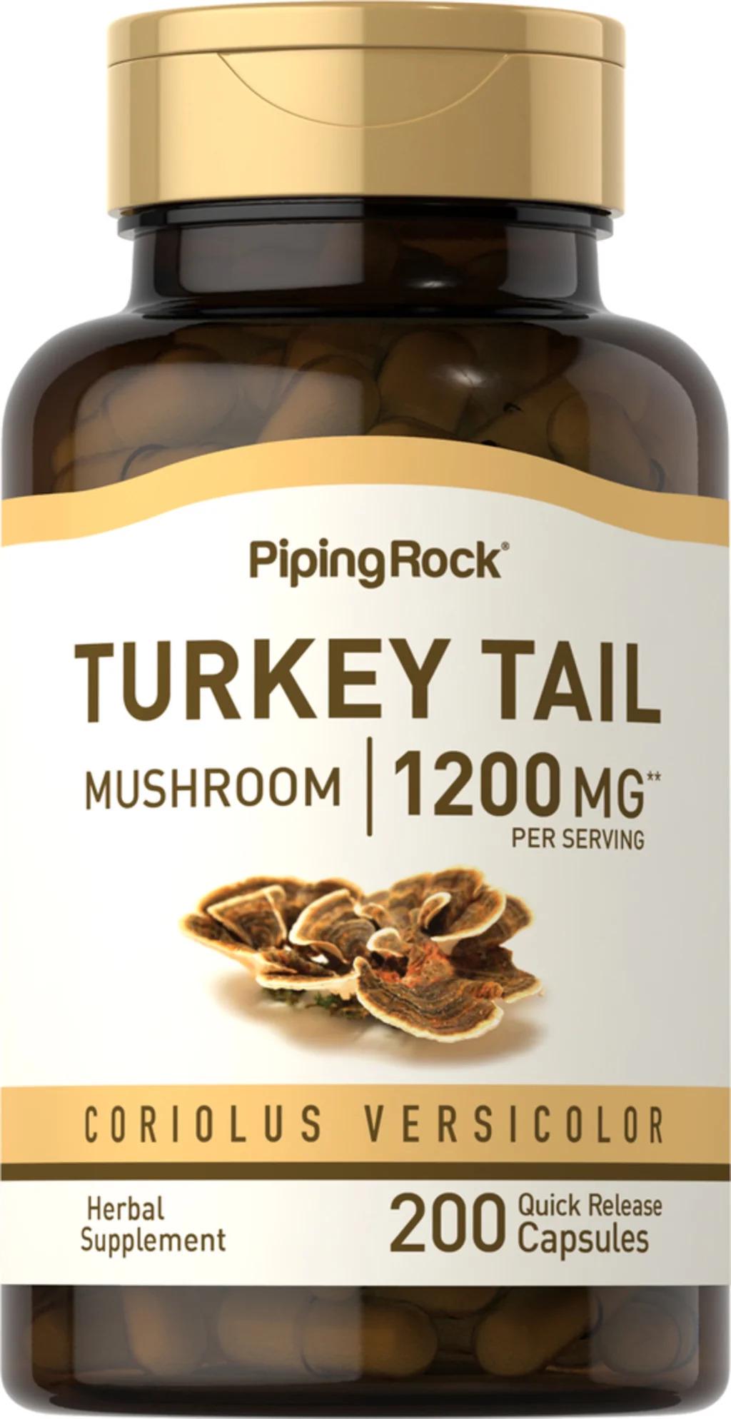 Траметес Piping Rock Turkey Tail Mushroom 1200 mg per serving 200 quick release capsules