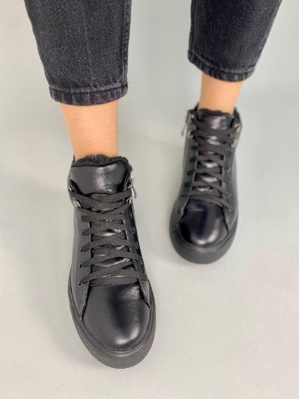 Кеди жіночі шкіряні зимові р. 35 Чорний (7706з/35) - фото 3