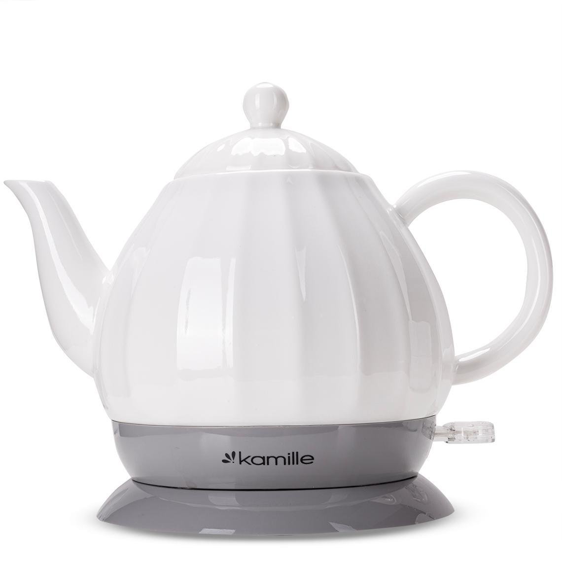 Электрочайник на подставке Kamille KM-1726 керамический с фиксированной ручкой 1200 W 1,2 л Бело-серый (124-84-1726)