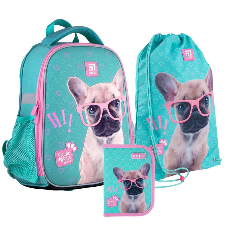 Набор для школы 3в1 KITE Studio Pets рюкзак/пенал/сумка для обуви Бирюзовый SP21-555S-1