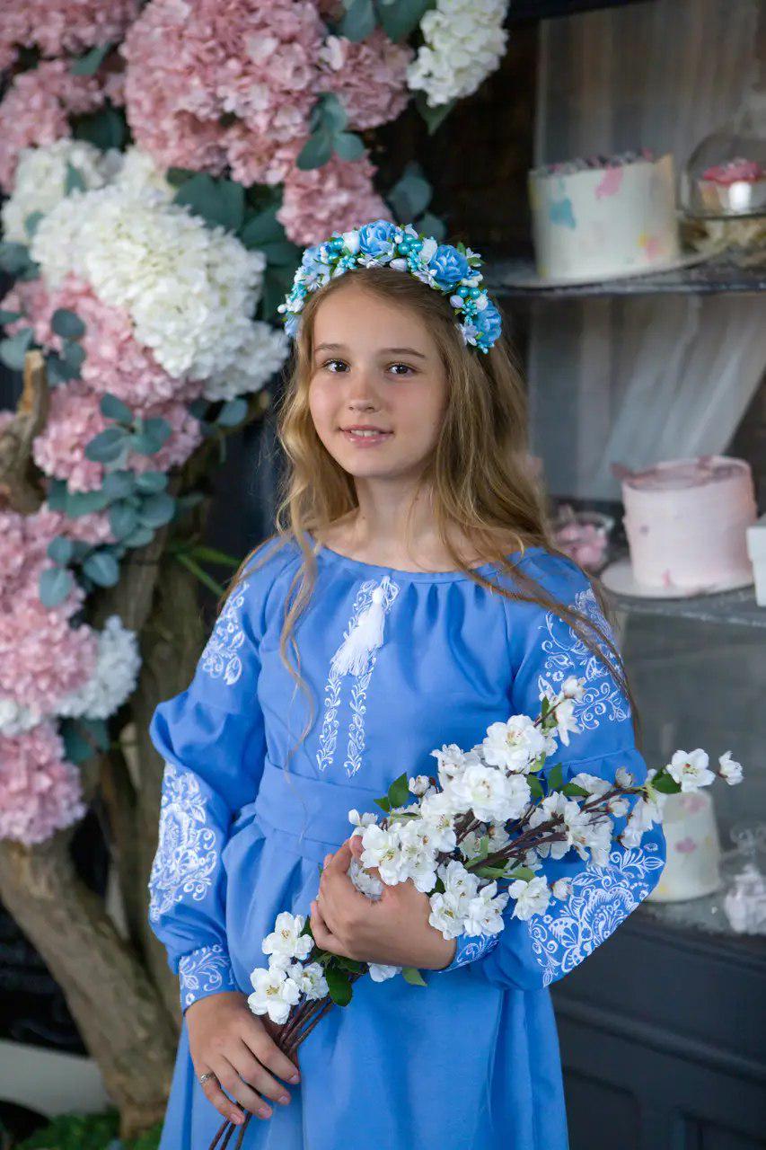 Сукня вишиванка для дівчаток Пишна 158 см Блакитний - фото 3 Сукня вишиванка для дівчаток Пишна 158 см Блакитний - фото 3
