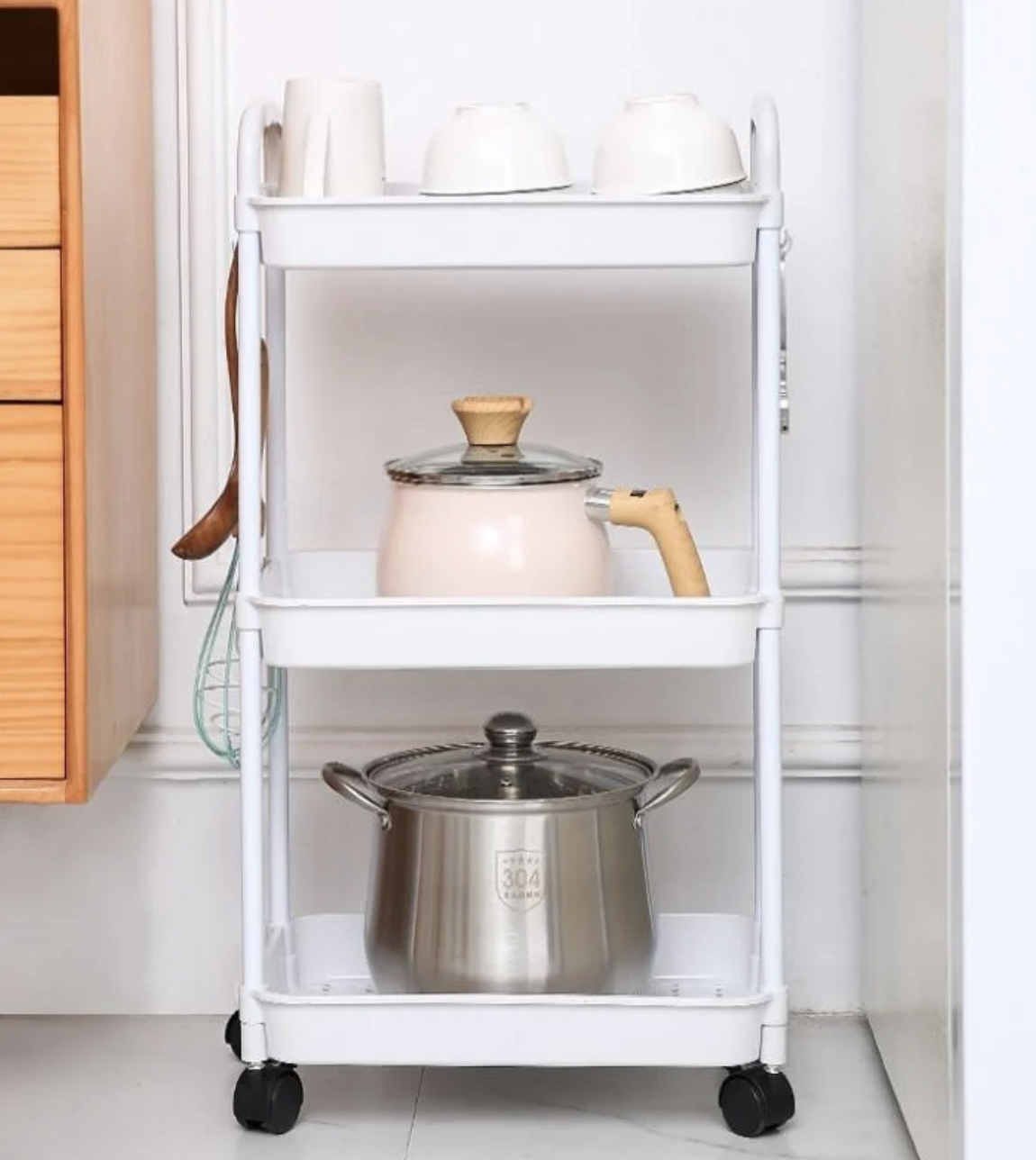 Этажерка пластиковая напольная на 3 полки 70х35х22 см Белый (21588749) - фото 3 Этажерка пластиковая напольная на 3 полки 70х35х22 см Белый (21588749) - фото 3