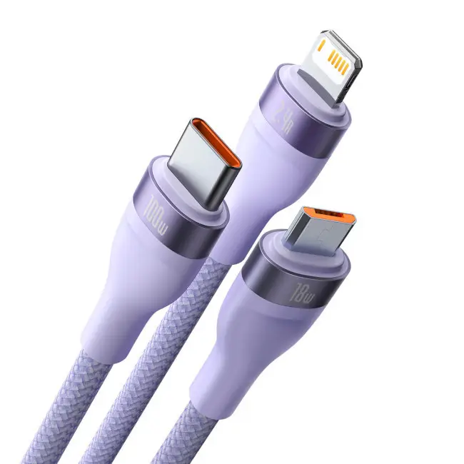 Кабель BASEUS Flash Series II 3в1 Cable USB to MicroUSB/Lightning/Type-C CASS030005 100W 1,2 м Purple - фото 2