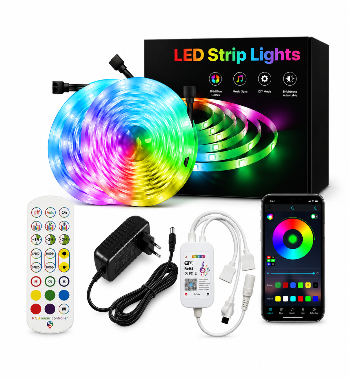 Смарт-лента LED RGB 15 м с Wi-Fi 12V пульт и блок питания (SD106LT)