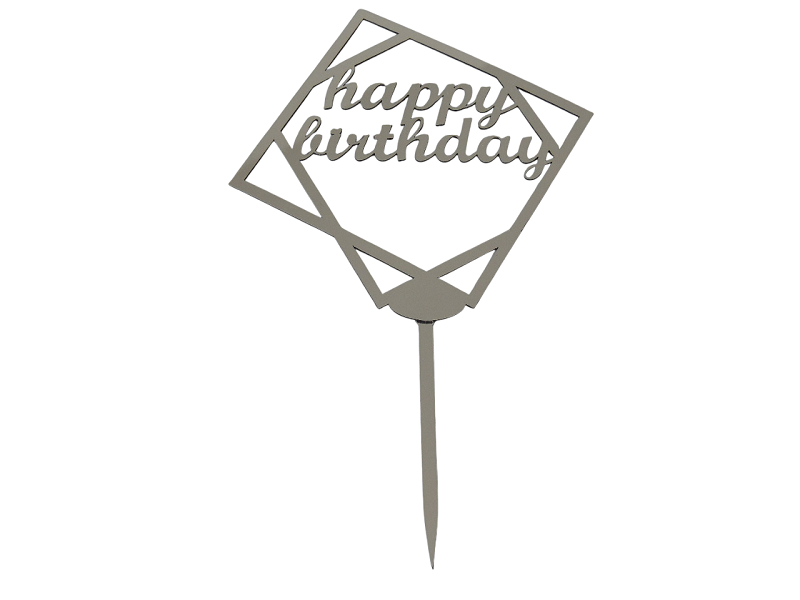 Топер для декору на торт Heppy birthday квадратний Срібний