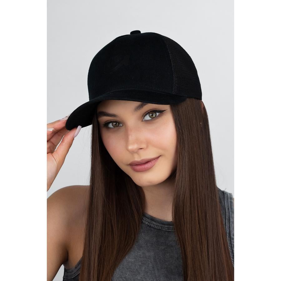 Бейсболка 1536-1 котонова з накаткою на сітці літня з регулятором розміру Smile Чорний