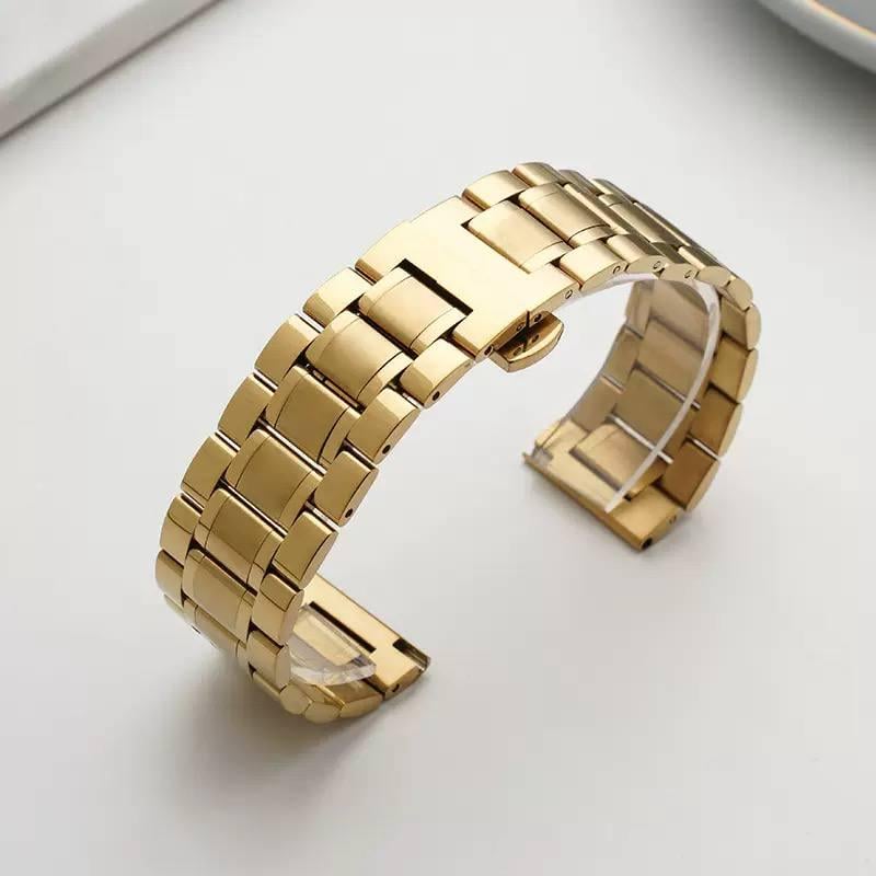 Ремінець браслет для годинника PREMIUM універсальний з прихованою застібкою сталевий 16 мм Золотий