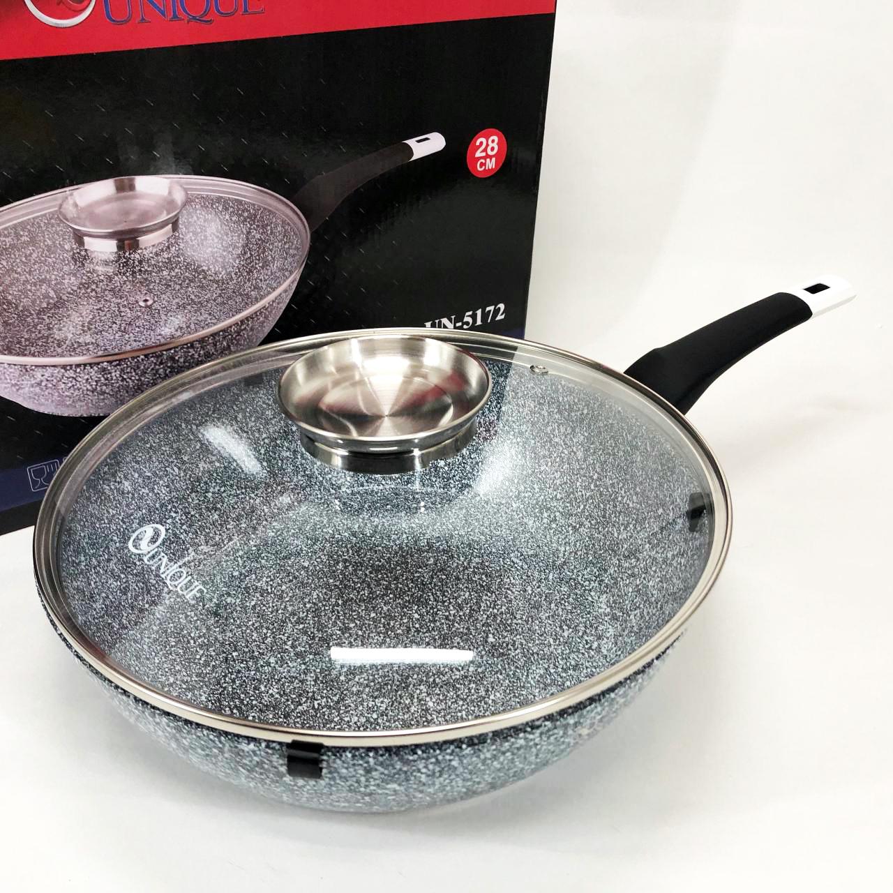 Сковорода глубокая Unique UN-5172 28 см с крышкой