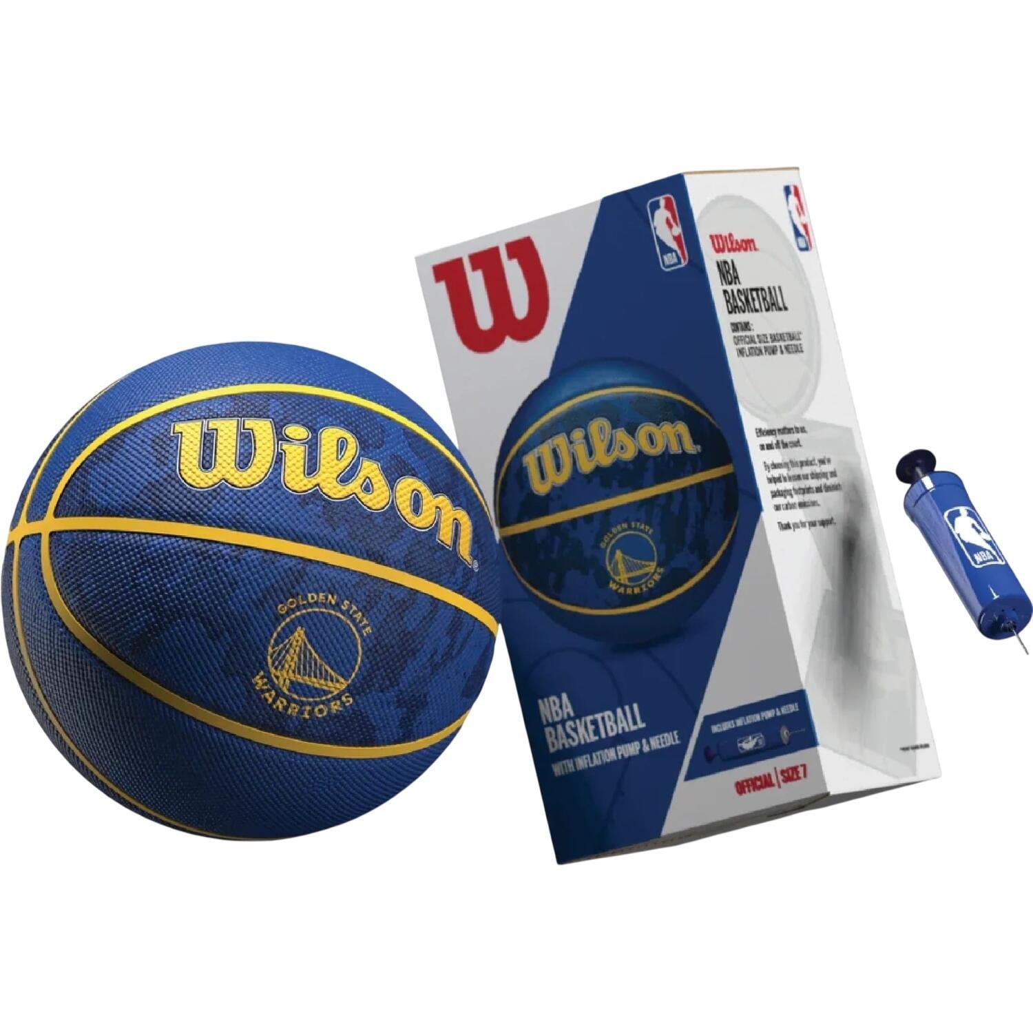Баскетбольный набор Wilson NBA TEAM TIE-DYE GOLDEN STATE WARRIORS мяч и насос в подарочной коробке р. 7 Сине-желтый (WZ4007802XP)