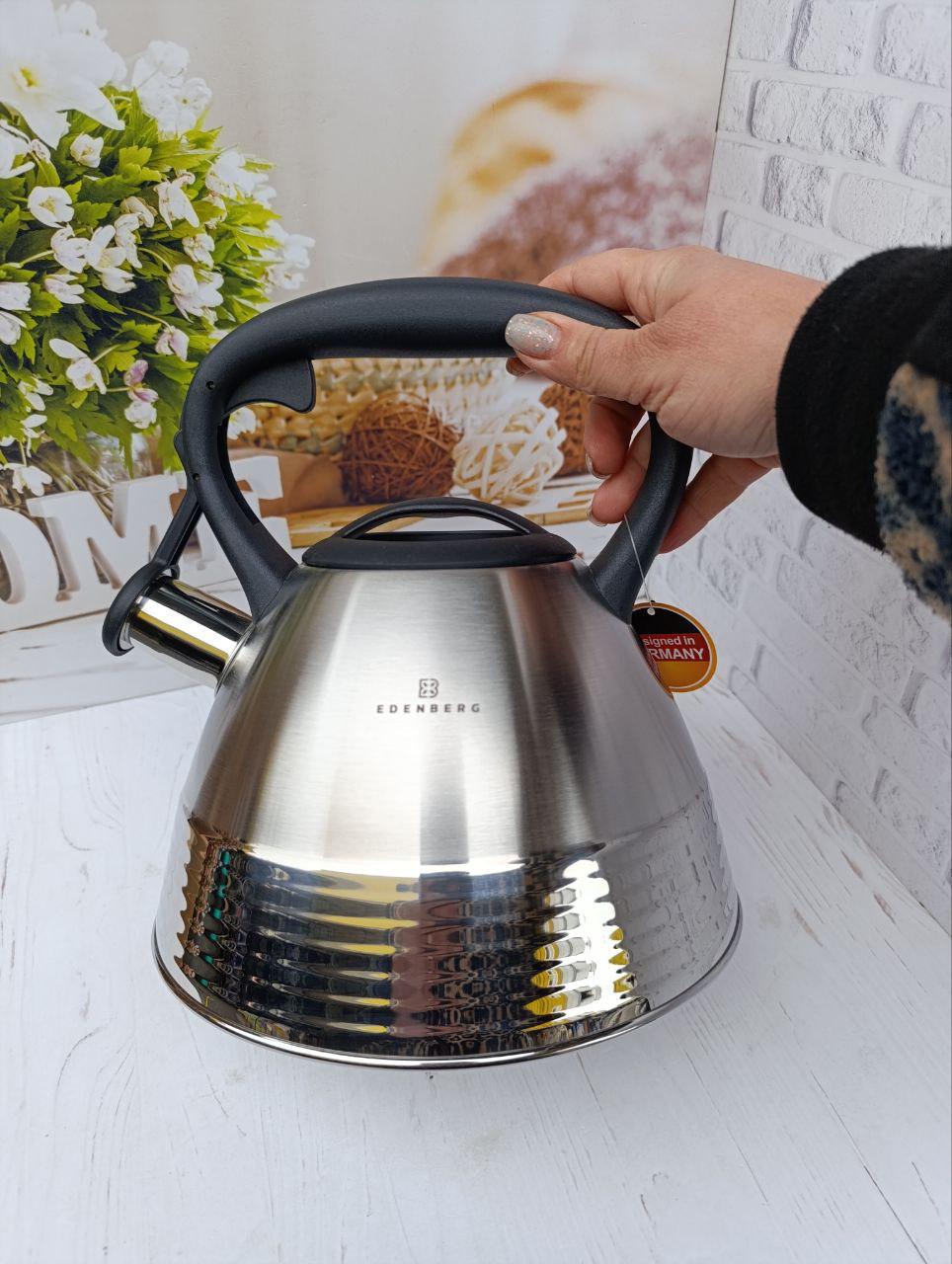 Чайник со свистком Edenberg из нержавеющей стали 3 л Стальной (EB-8828) - фото 3