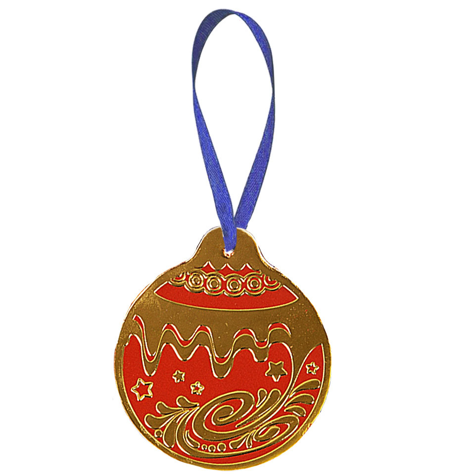 Новогодняя игрушка Шар из натуральной кожи (Toy-Ball-Red-Gold) - фото 1