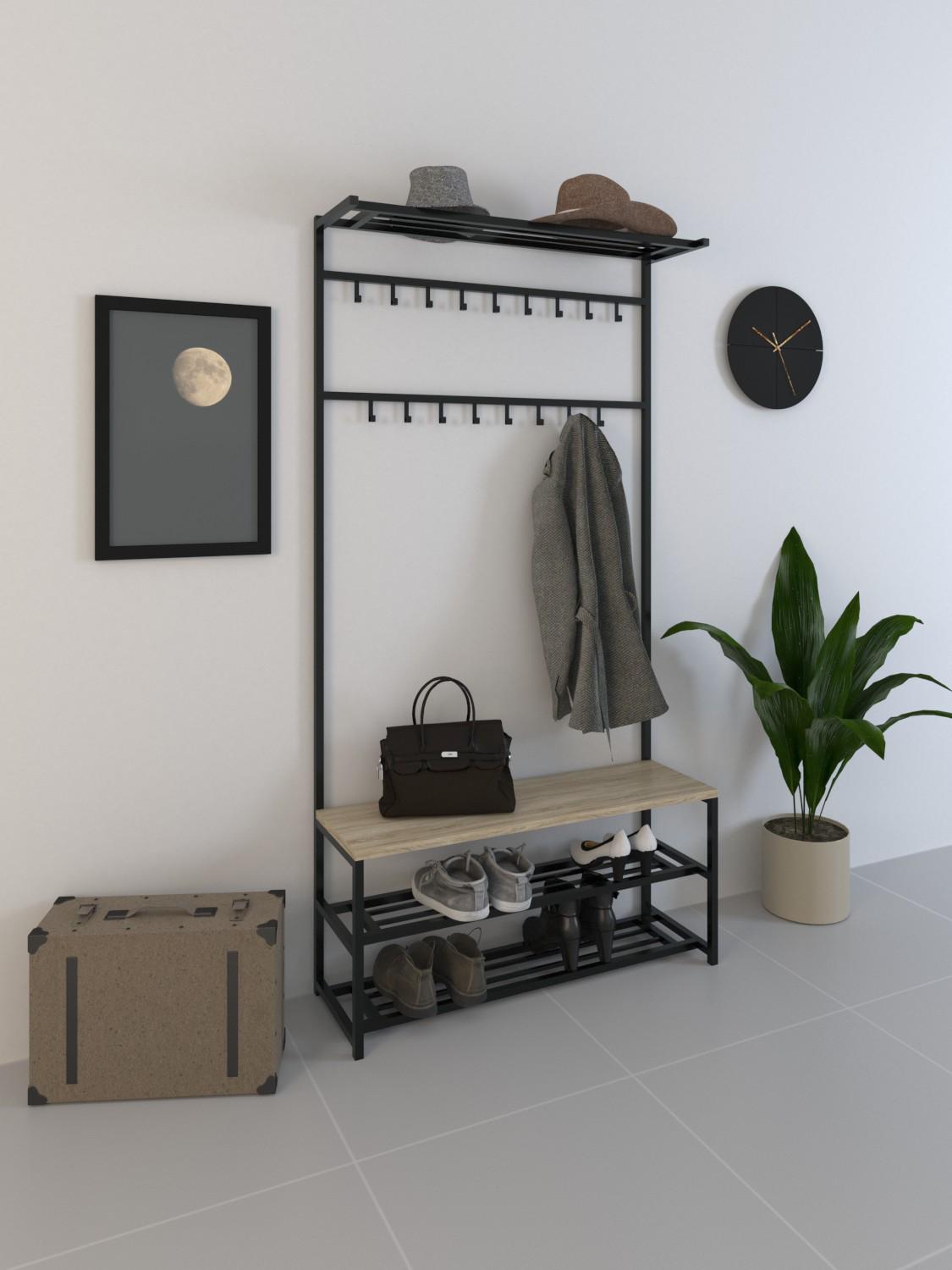 Прихожая металлическая SUNRISE-3 100 см Черный/Сонома Прихожая металлическая SUNRISE-3 100 см Черный/Сонома