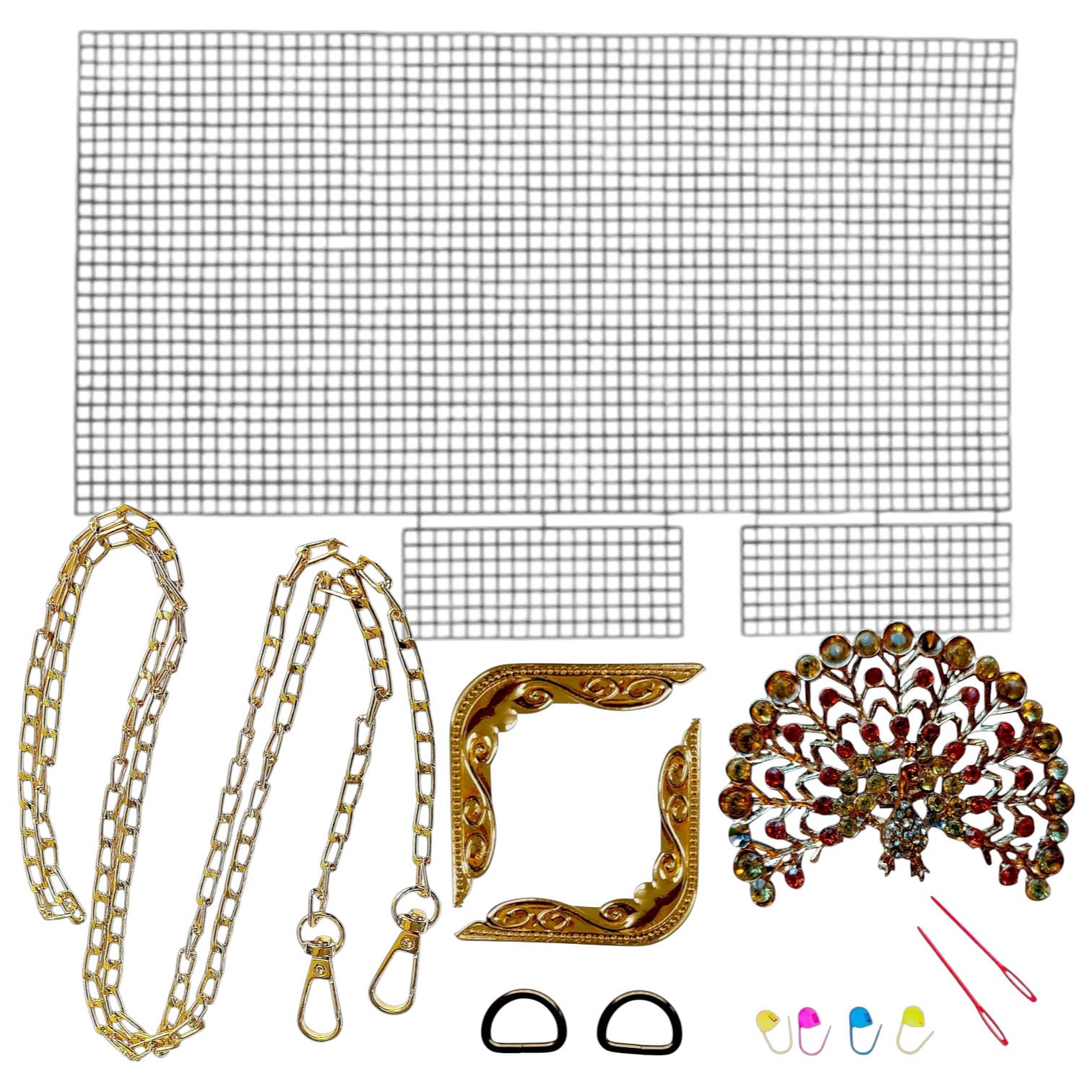 Набор для создания сумки из пластиковой канвы Золотой павлин (3311-5) Набор для создания сумки из пластиковой канвы Золотой павлин (3311-5)