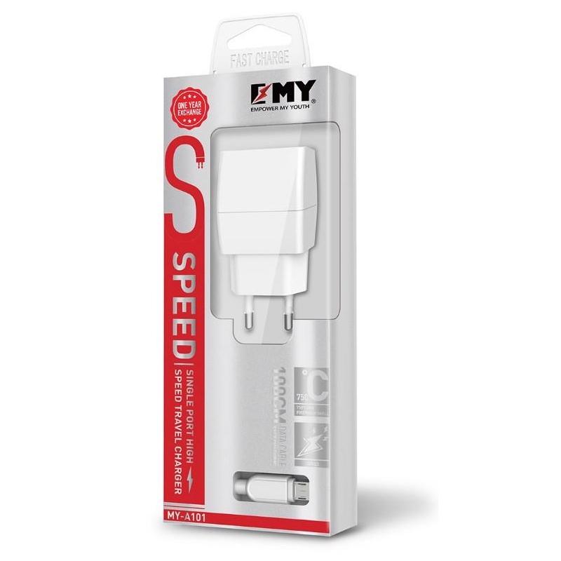 Зарядное устройство для кабеля Emy 2в1 Iphone Cable 110-240V MY-A101 1xUSB 5V/5W White (DR012386)