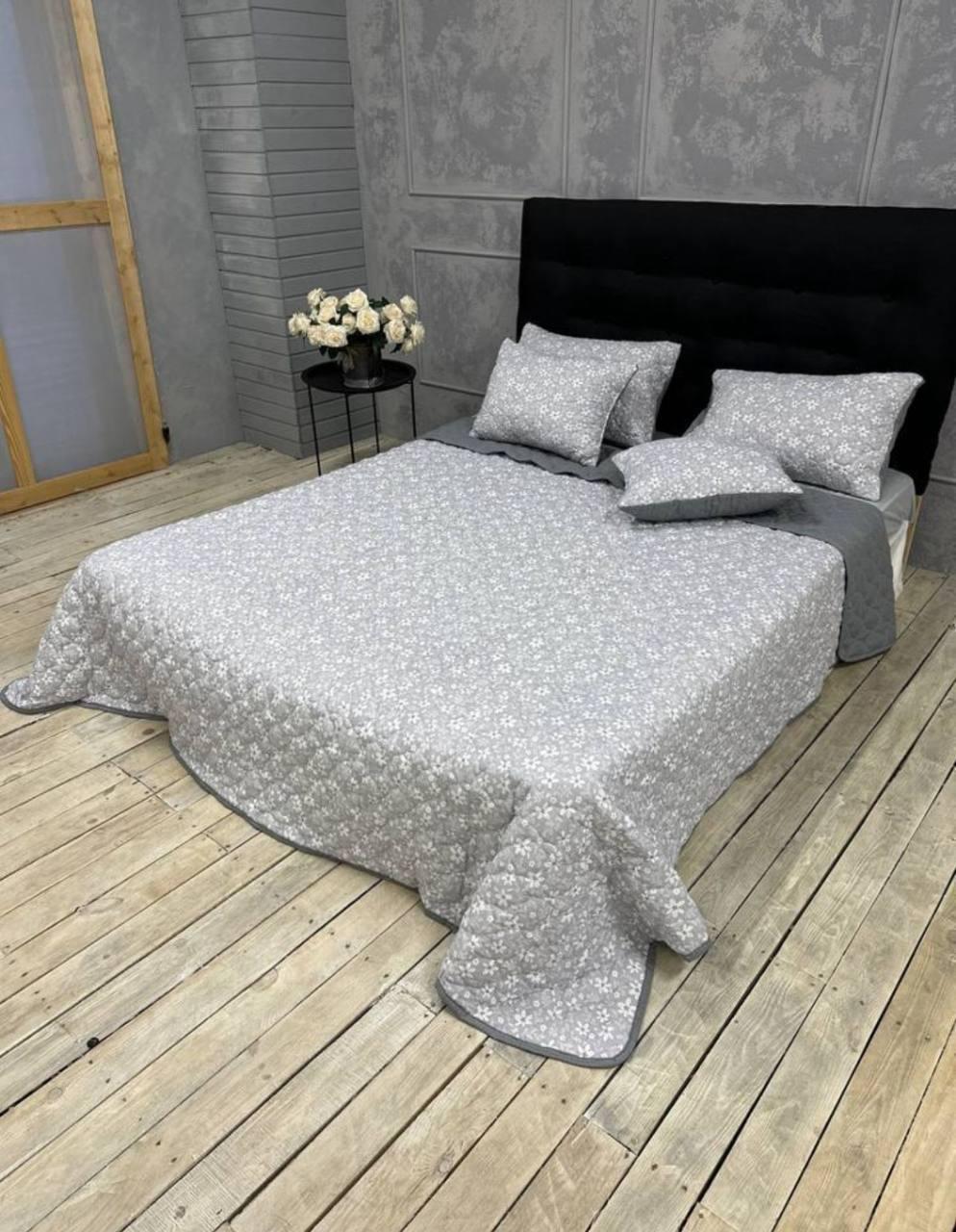 Покривало стегане євро 220х240 см з 2 подушками 40х60 см Сірий (Д-mur-cap25-010)