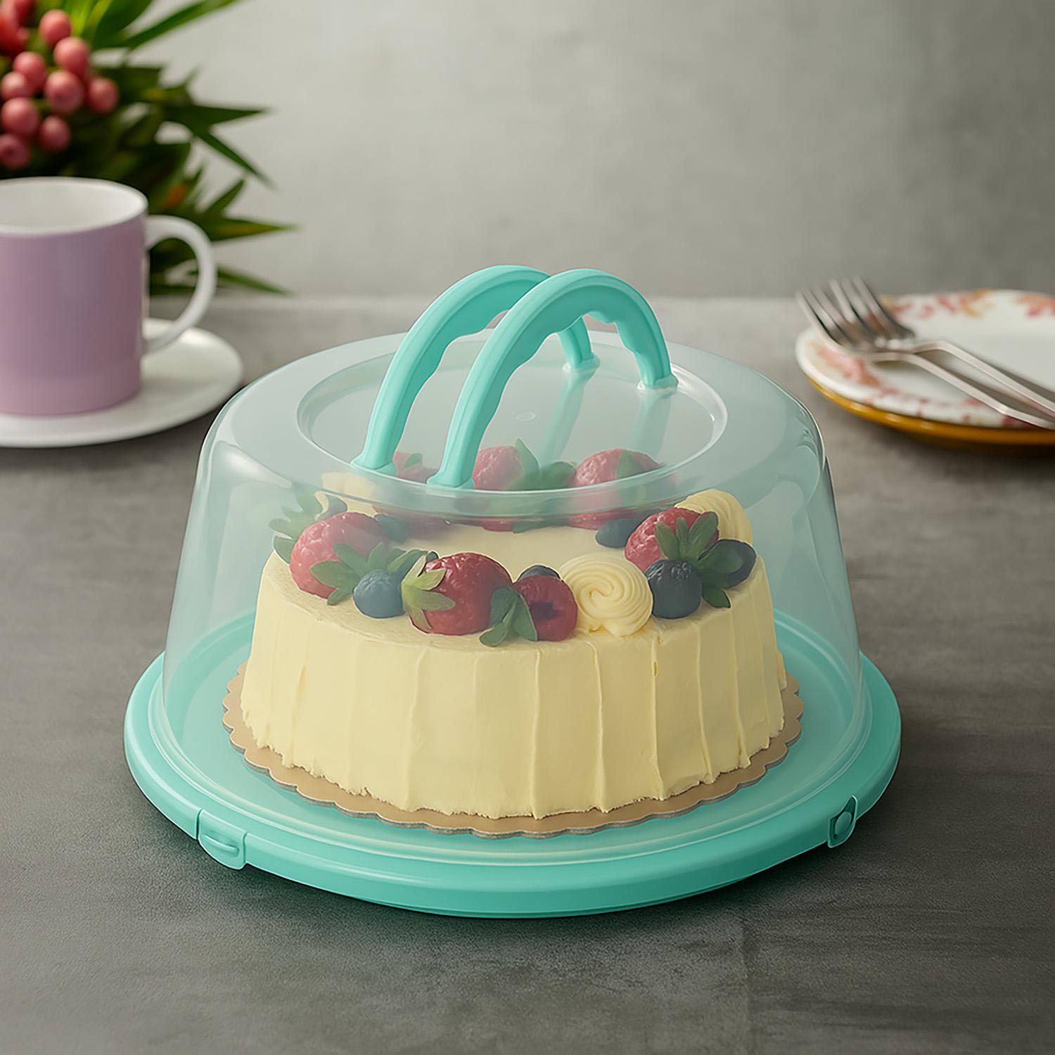 Тортівниця кругла Gondol Plastic G298 з прозорою кришкою на клямках пластикова D 32,5/25,5х12,8 см Зелений (25820567) - фото 5