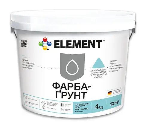 Краска-почва ELEMENT с кварцевым песком матовая 4 кг (27709950) Краска-почва ELEMENT с кварцевым песком матовая 4 кг (27709950)