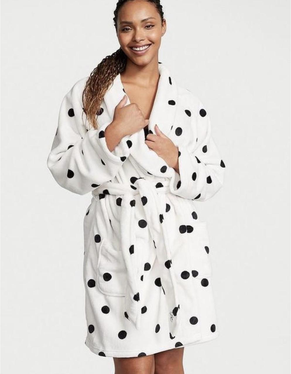 Халат Logo Short Cozy Robe White & Black dot XS-S Білий