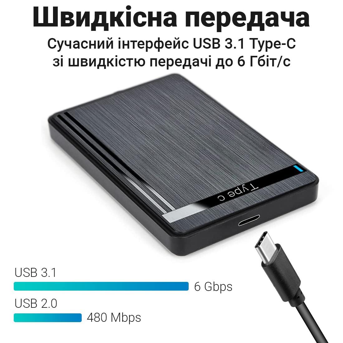 Зовнішня кишеня для жорстких дисків Addap EHDC-01c з Type-C виходом для 2,5" Sata SSD/HDD - фото 5