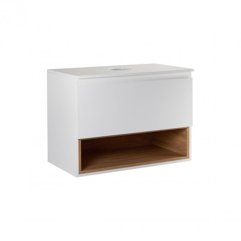 Тумба подвесная Qtap Robin со столешницей 600х476х437 мм White/Whitish oak (QT1379TPН6001WWO)