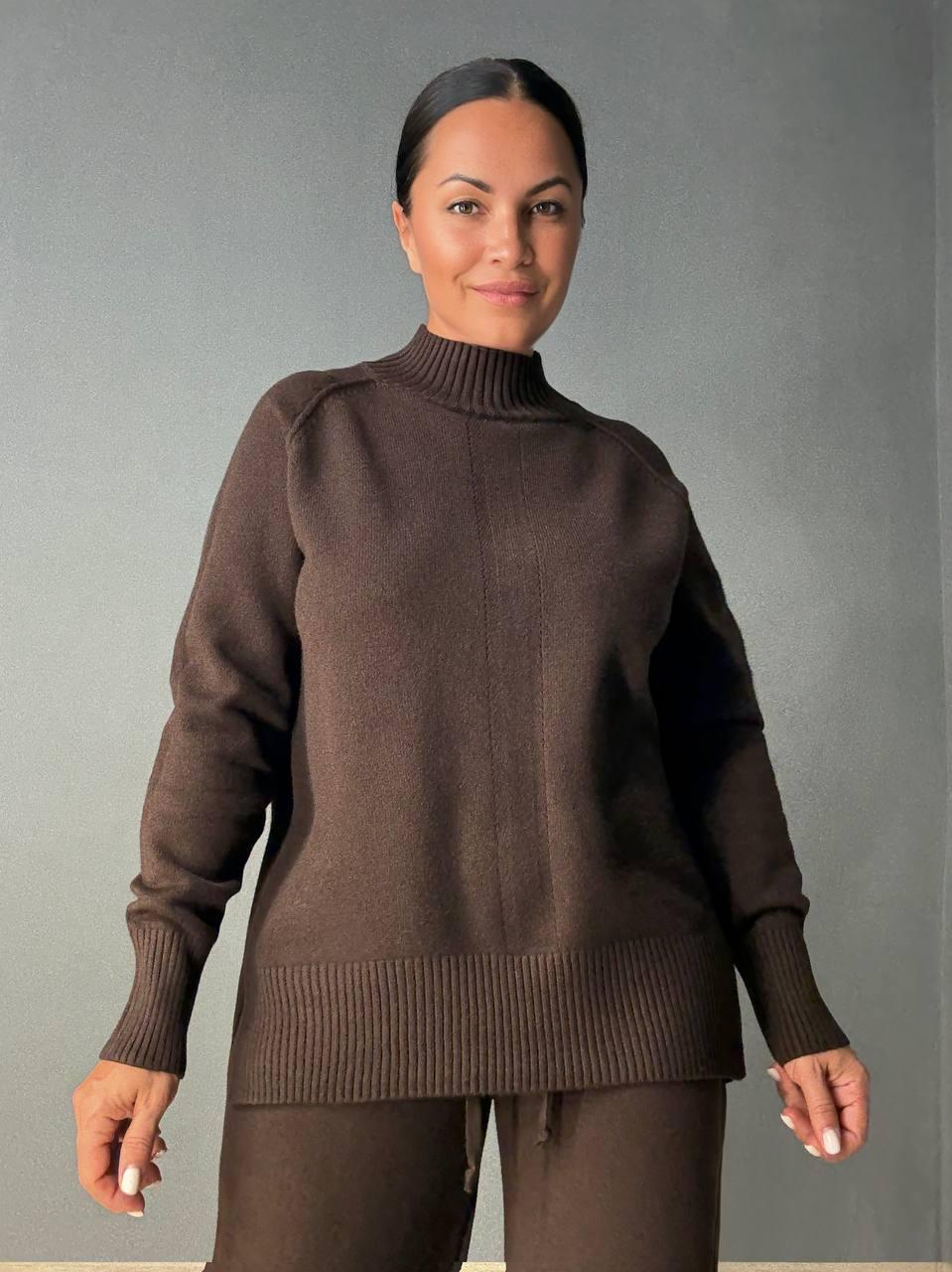 Костюм женский ACCORDDREAM 6841-8636 свитер с брюками палаццо вязаный OS Коричневый (5180) - фото 2 Костюм женский ACCORDDREAM 6841-8636 свитер с брюками палаццо вязаный OS Коричневый (5180) - фото 2