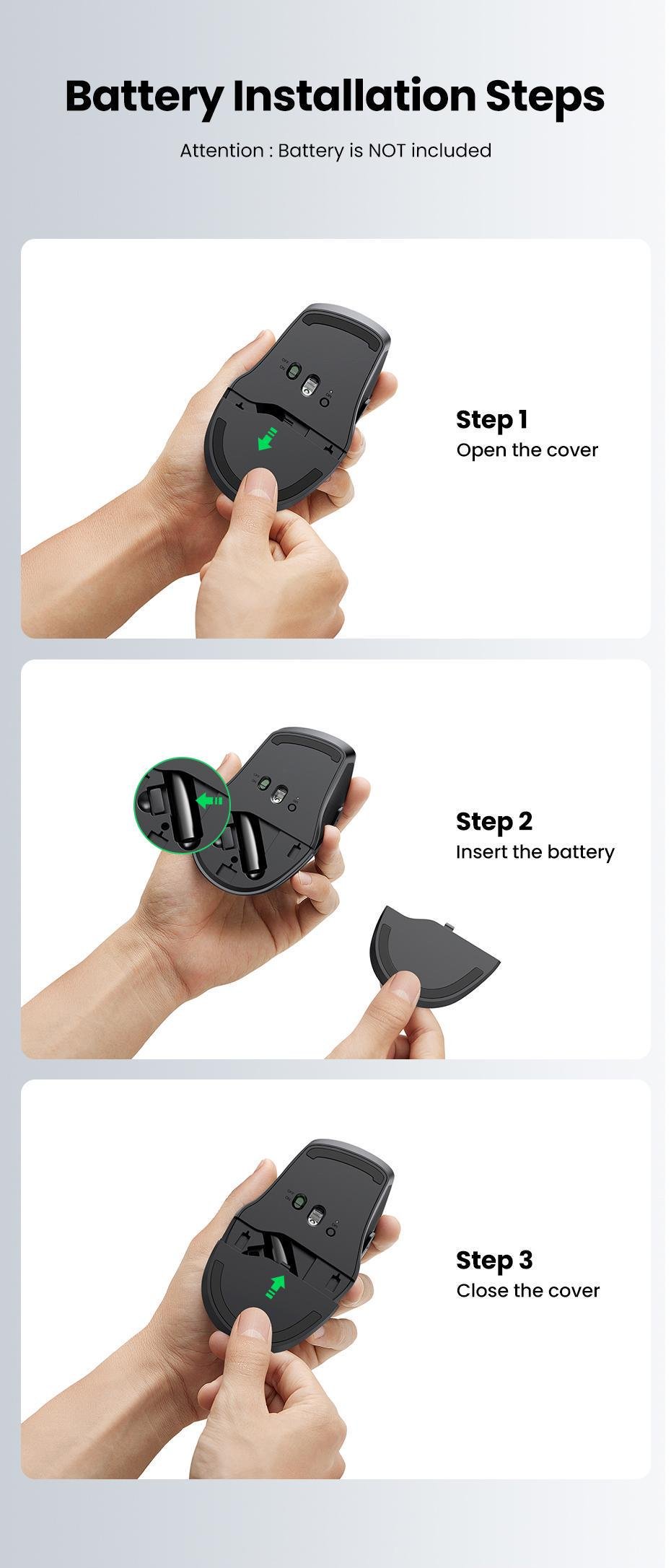 Мышка беспроводная UGREEN Bluetooth 5.0/2.4G с USB-приемником 4000 DPI 5 Черный (90395) - фото 15 Мышка беспроводная UGREEN Bluetooth 5.0/2.4G с USB-приемником 4000 DPI 5 Черный (90395) - фото 15