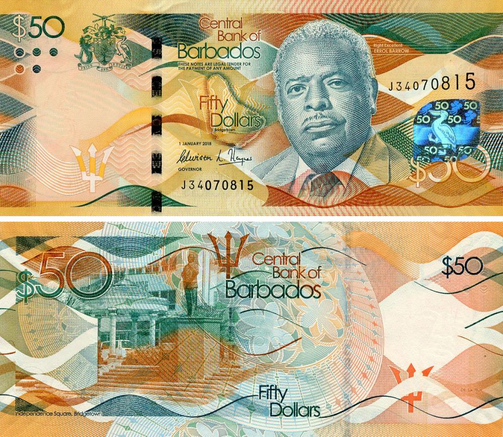 Коллекционная банкнота Барбадос 50 долларов 2018 UNC (P77с)