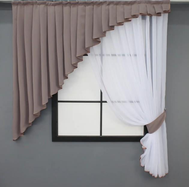 Комплект шторы/ламбрекен на кухню 150х170 см Белый/Пудровый (039к)