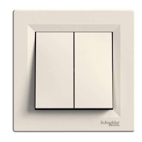 Выключатель двухклавишный Schneider Asfora Кремовый (24447)
