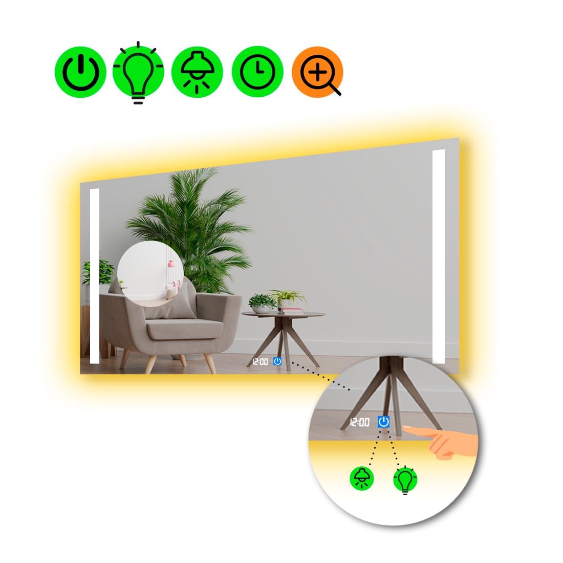 Зеркало с LED подсветкой Adelita с сенсором/часами и линзой без подсветки 110x70 см (8776483)