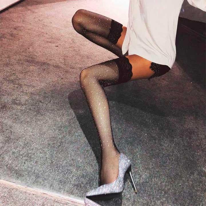 Панчохи прикрашені стразами XS/S Чорний (K000438) - фото 3 Панчохи прикрашені стразами XS/S Чорний (K000438) - фото 3