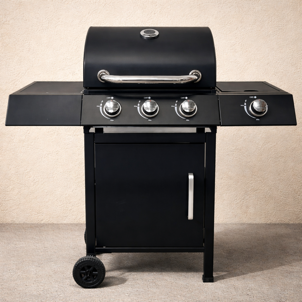 Гриль-барбекю газовый BBQ Meeting BBQ8069 4х2,7 кВт передвижной с 4 конфорками редуктор и газовый шланг Черный