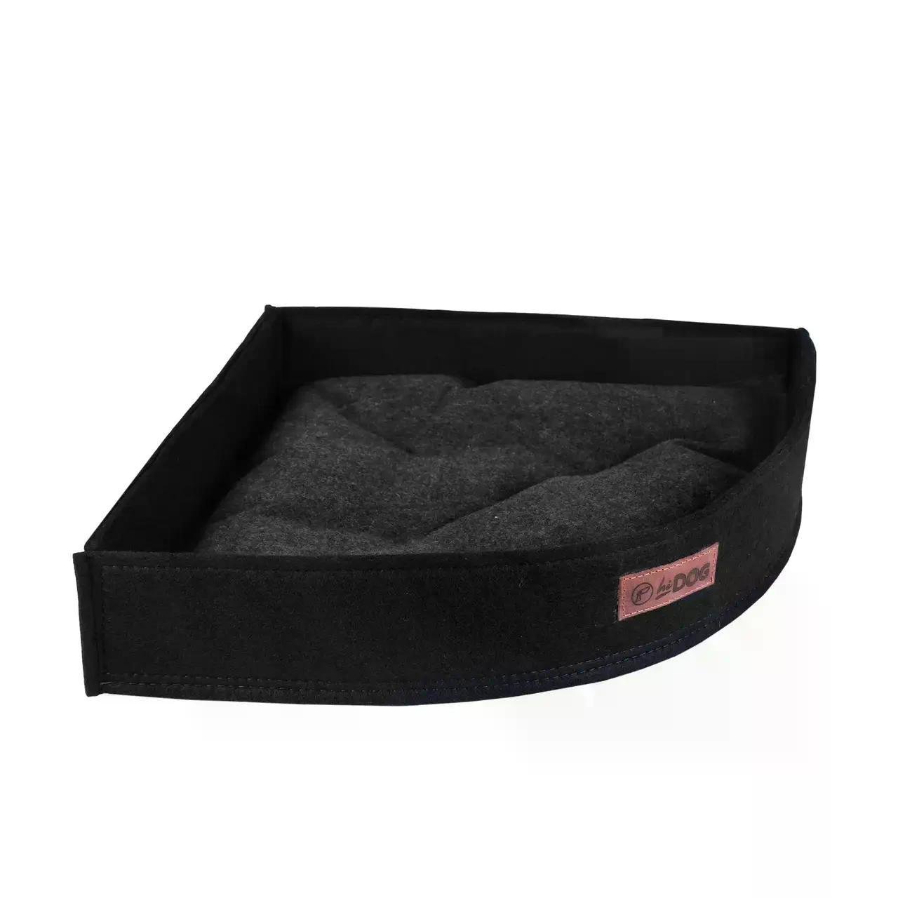 Лежак угловой для собаки и кота с бортиком HiDog компактное мягкое спальное место для животных 42х42х70х10 см Черный (3703)