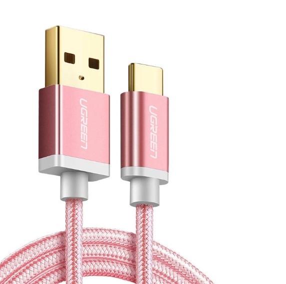 Кабель зарядный Ugreen Type-C 3 A с алюминиевым корпусом и нейлоновой оплёткой 1 м Pink (US174)