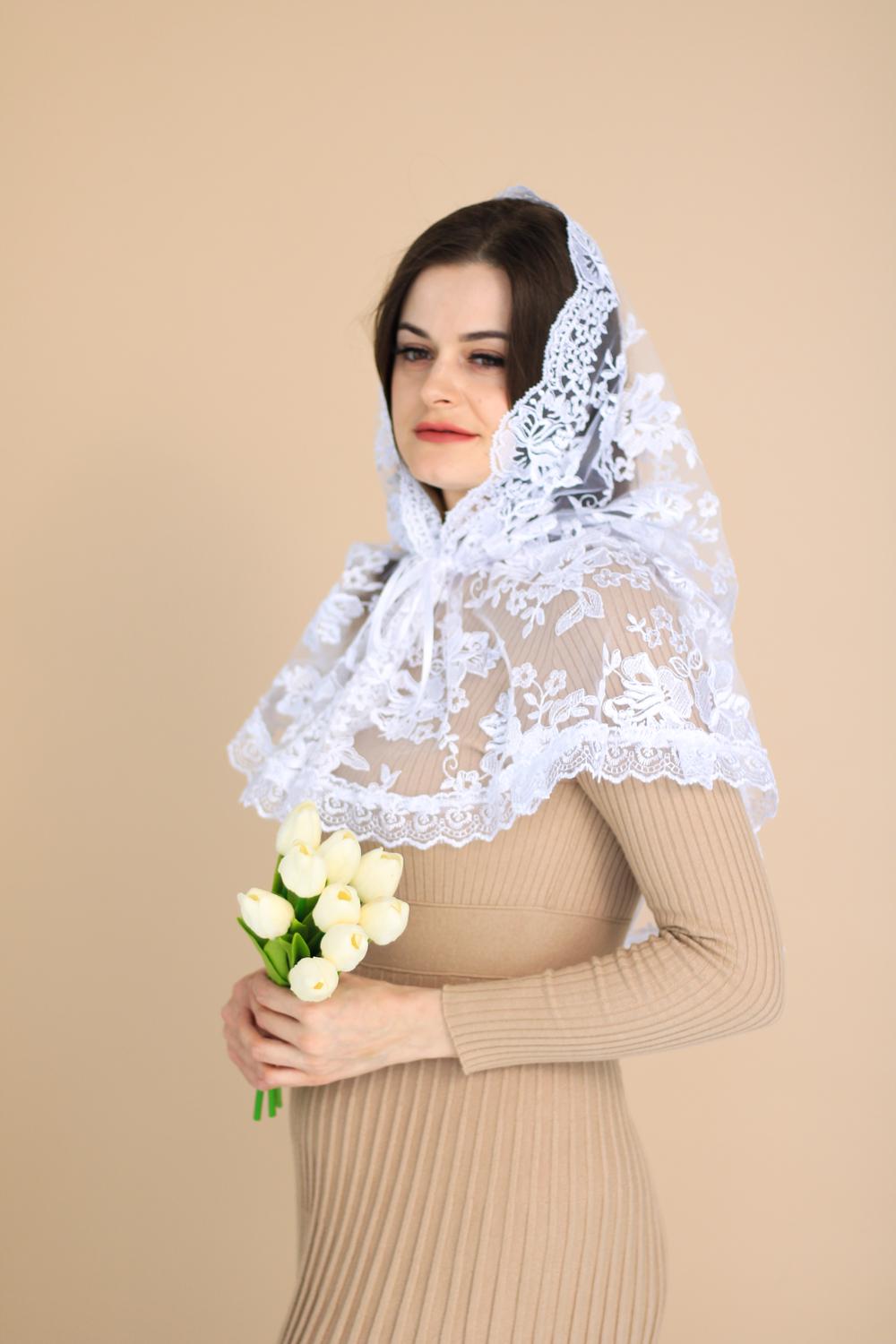 Палантин для храму на голову 80x120 см Білий (п009) - фото 3 Палантин для храму на голову 80x120 см Білий (п009) - фото 3