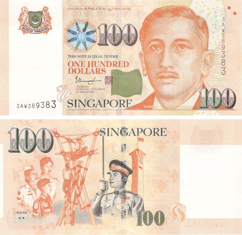 Коллекционная банкнота Сингапур 100 долларов 2018 UNC две звезды (Б09016)