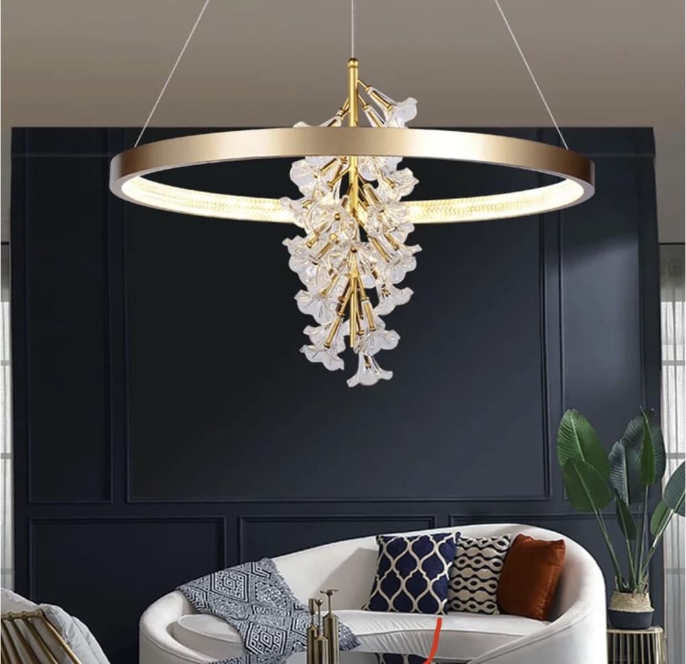 Люстра світлодіодна із ніжними квітами Ø 40 см Латунь (D 9001) - фото 11