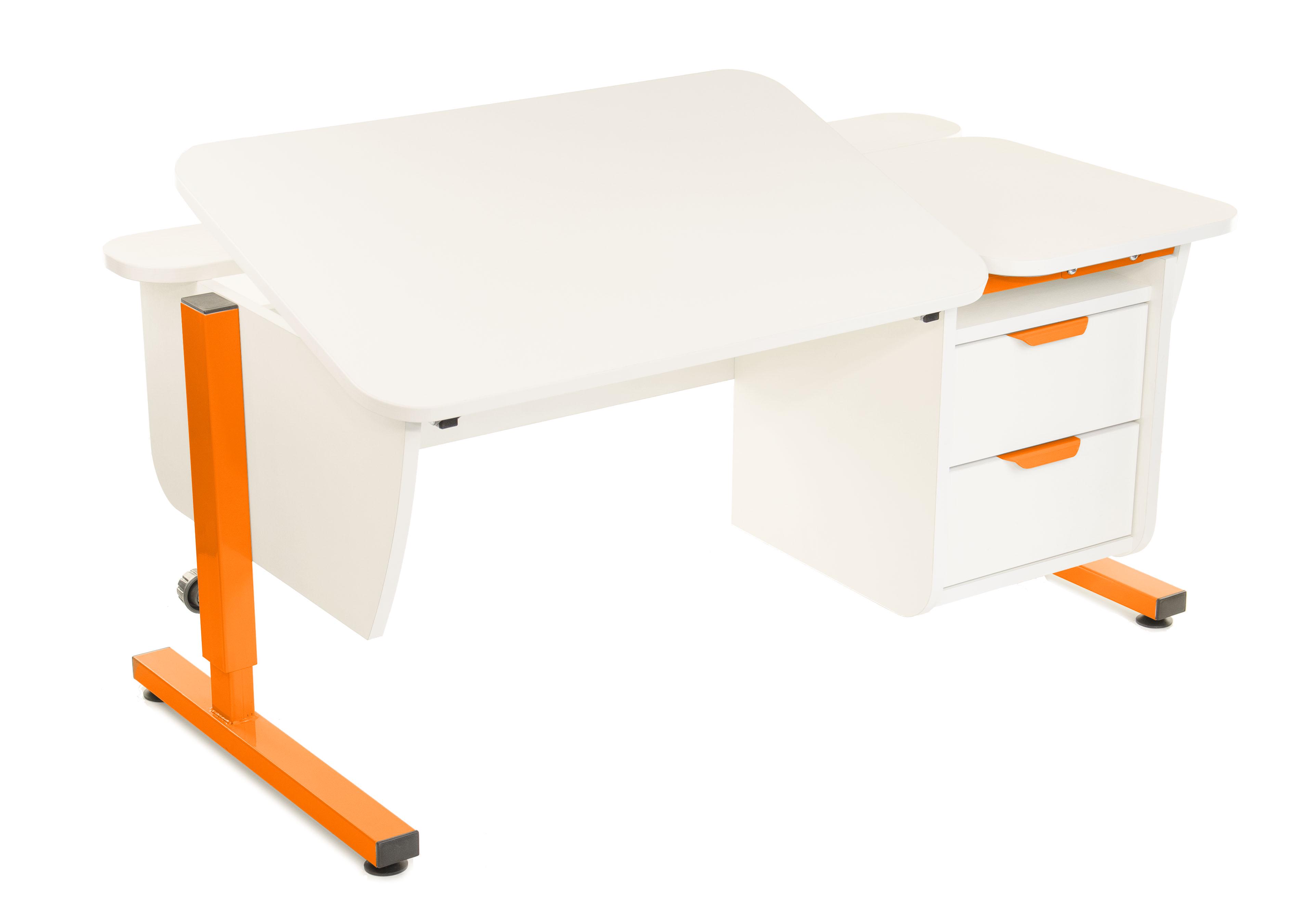 Парта дитяча трансформер Школяр з тумбою Білий/Помаранчевий