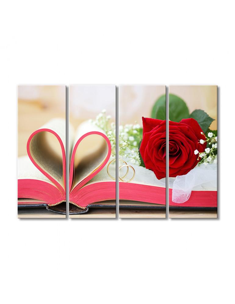 Картина модульная Роза и обручальные кольца 4 модуля 70x105 см