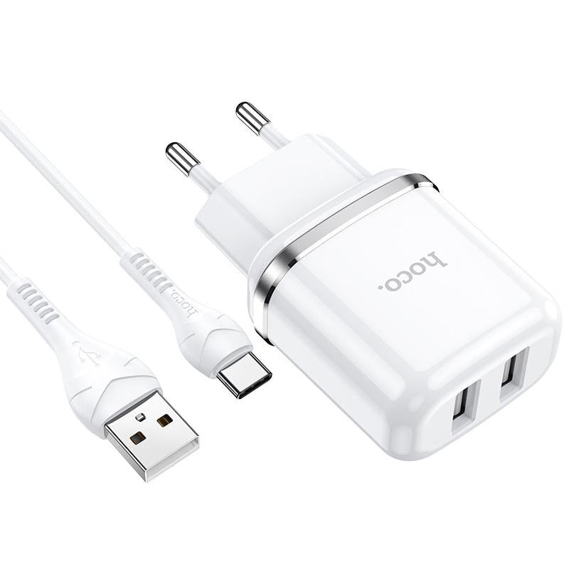 Зарядний пристрій Hoco Type-C cable N4 2 USB 2,4 A White (533192) Зарядний пристрій Hoco Type-C cable N4 2 USB 2,4 A White (533192)