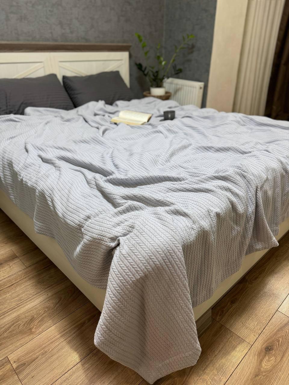 Покрывало на кровать хлопковое полуторный Серый (ВЕ2201В-03)