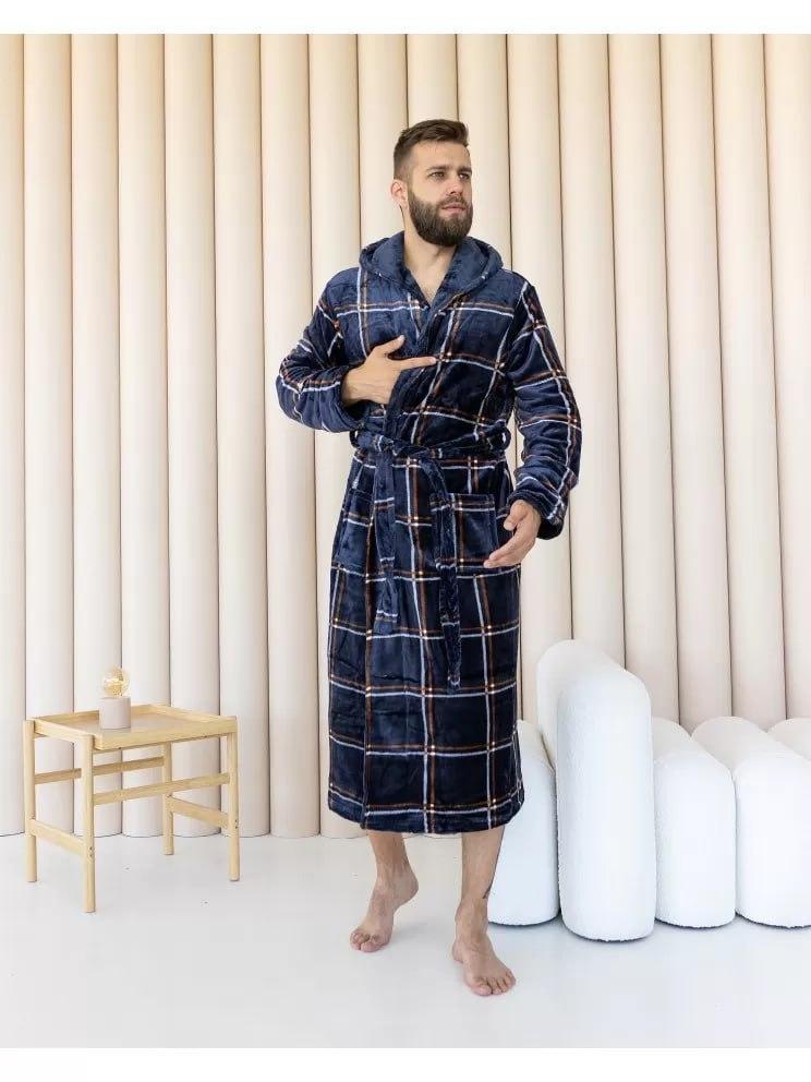 Халат мужской махровый с капюшоном 4XL Синий (П4К-am-m-halat-006-04)