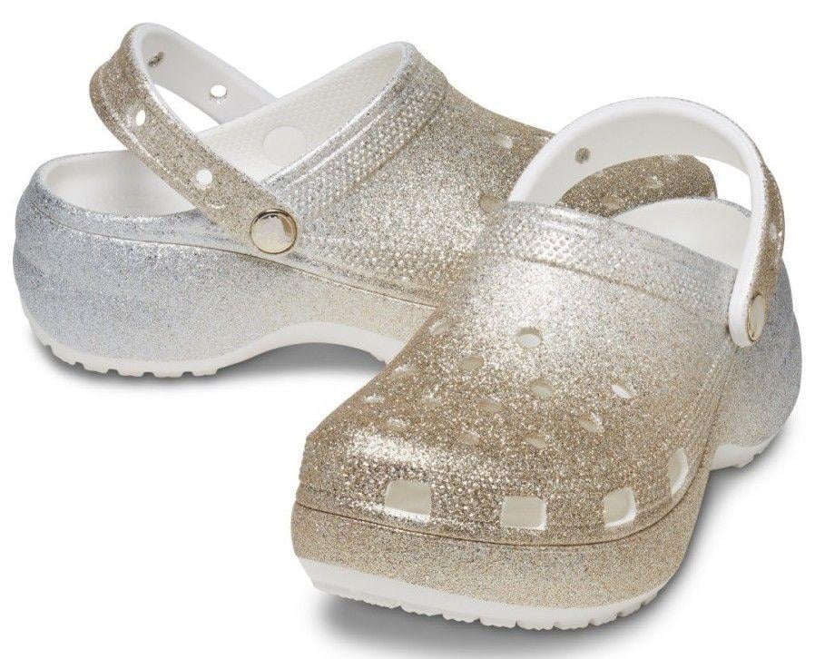 Крокси жіночі Crocs Classic Platform Glitter р. 39-40 Золотий (24638)