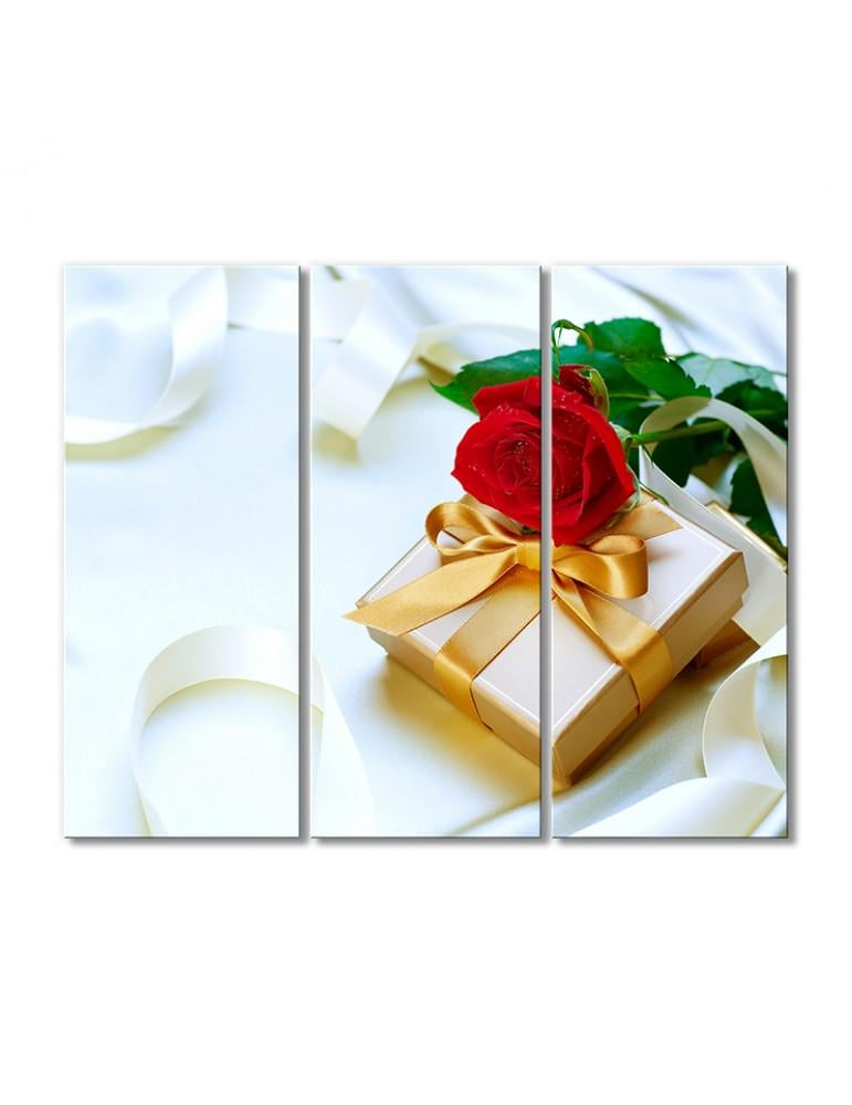 Картина модульная Подарочная коробка и роза 3 модуля 60x90 см