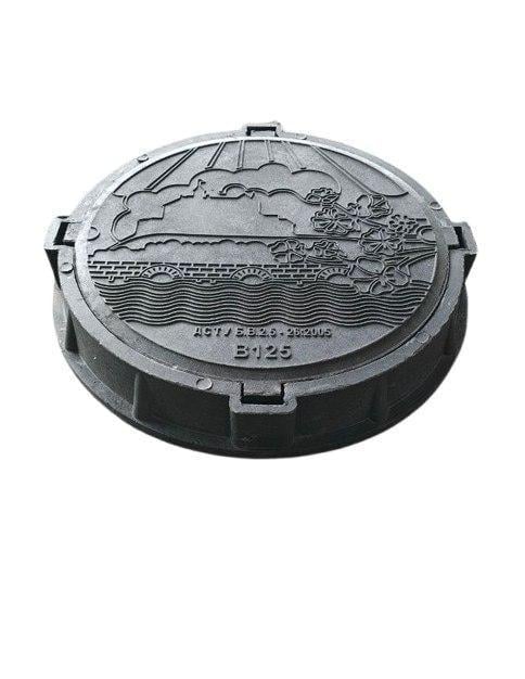 Люк канализационный полимерпесчаный Войс средний В125 15 т Черный (voys70)