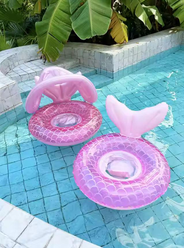 Надувная лодка-круг детская Русалка с навесом от солнца с 6+ до 4 лет Розовый - фото 5