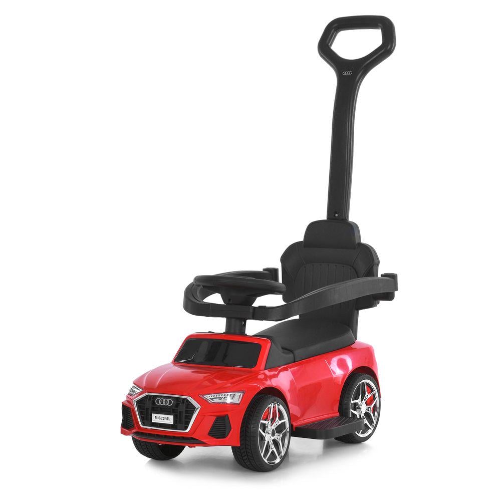 Каталка-толокар в стиле AUDI M 6254EL-3 с родительской ручкой сиденье экокожа/колеса EVA/музыка/свет Красный (32306409)