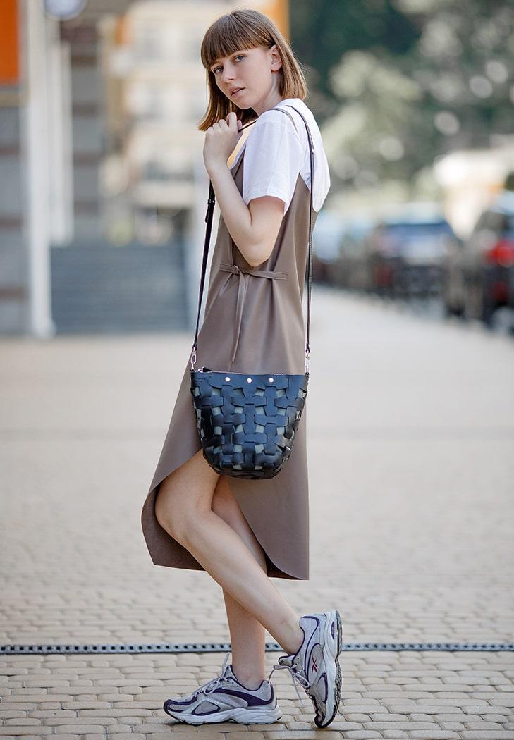 Женская сумка кожаная плетеная Пазл M Krast Черный (A-026651)