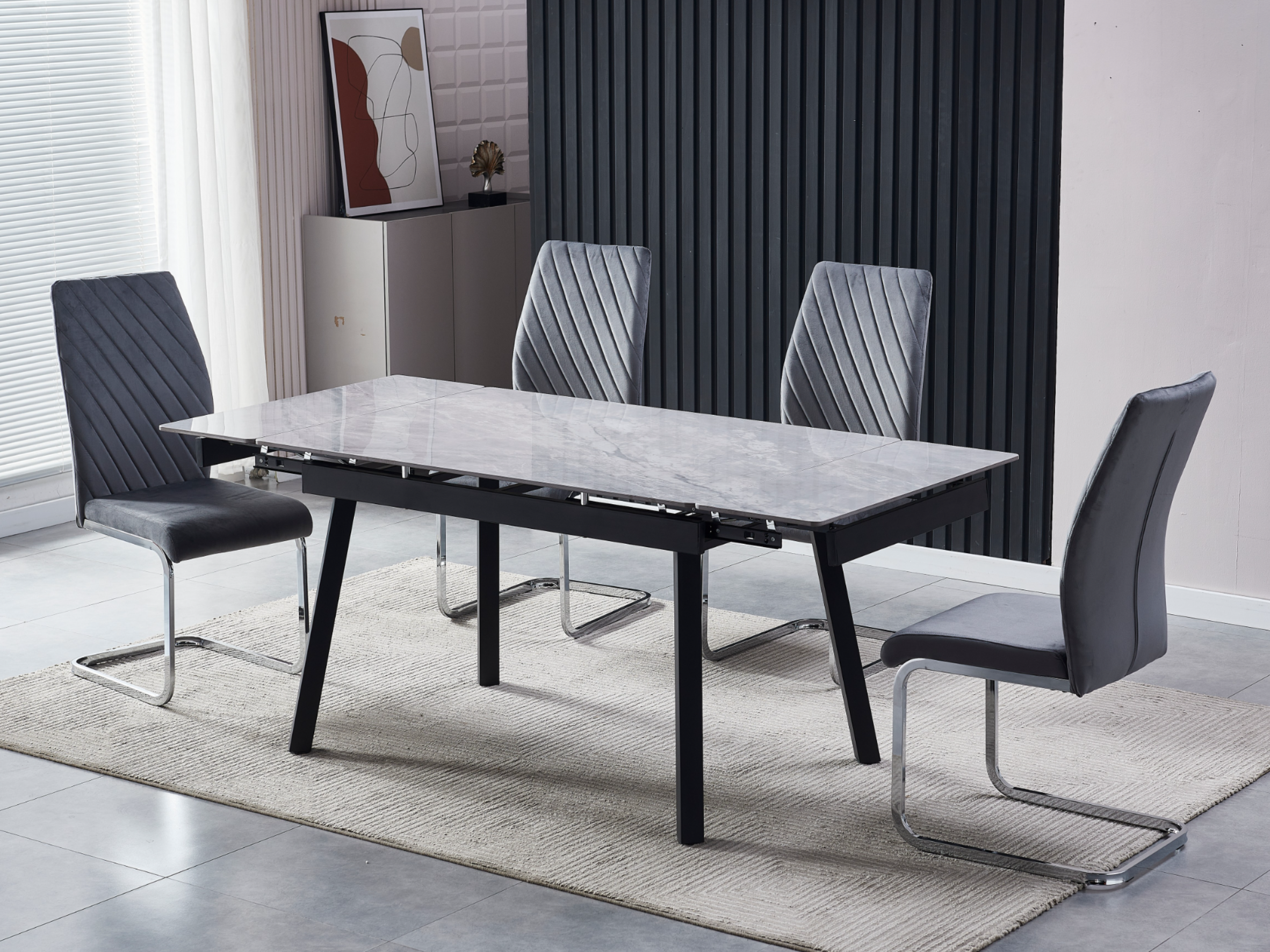 Стол обеденный раздвижной Vetro Mebel 1200-1800x850x760 мм Ребекка грей/Черный (TМ-88-1) - фото 6 Стол обеденный раздвижной Vetro Mebel 1200-1800x850x760 мм Ребекка грей/Черный (TМ-88-1) - фото 6