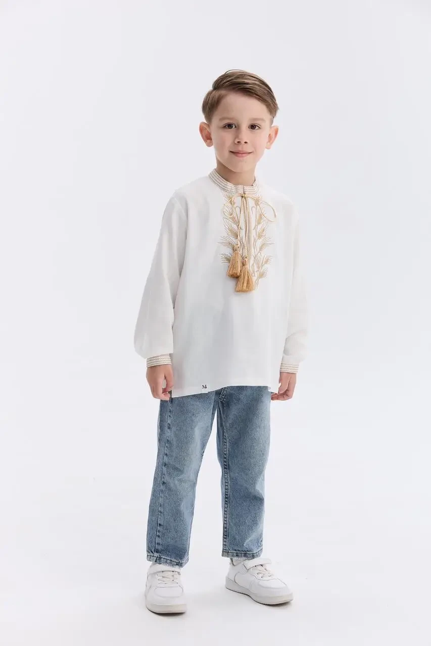 Вышиванка для мальчика Колоски 134 см Молочный (2600870804) - фото 4